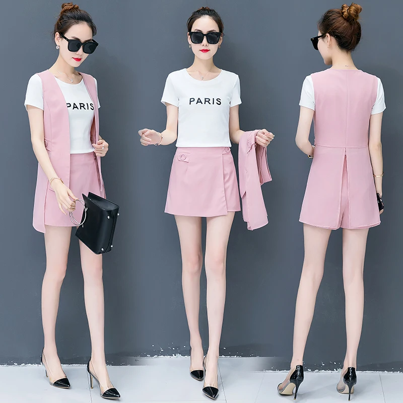 

new 2018 spring and summer women long vest skirt 2 pcs clothing set korean fashion casual suit girl outfit leisure lady kit