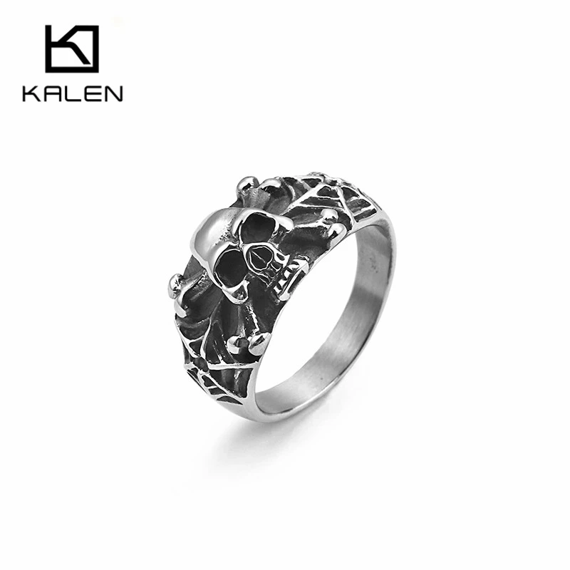 KALEN кольца из нержавеющей стали с черепом викинга для мужчин размер США#8-12 панковские байкерские кольца ювелирные изделия на Хэллоуин - Цвет основного камня: KR49233-K