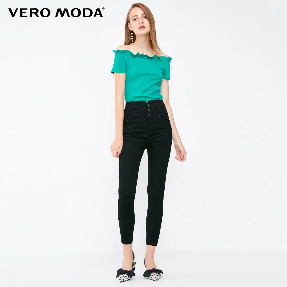 Vero Moda новые женские декоративные пуговицы Высокая талия стрейч облегающие укороченные джинсы | 318349518