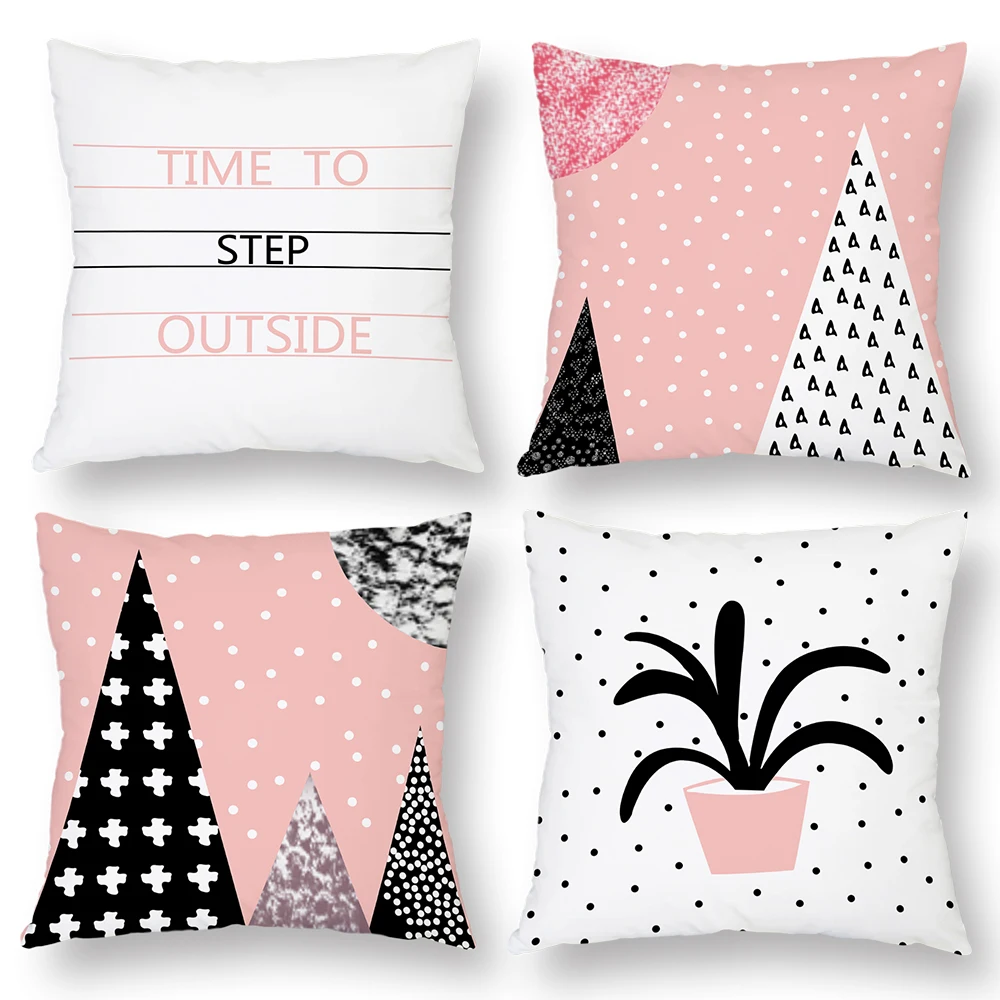 

Peach Skin Cushion Cover Summer Soft Pink Covers for Pillows Sofa Home Decor Christmas Tree Wave Point Geometry Pattern 45x45cm