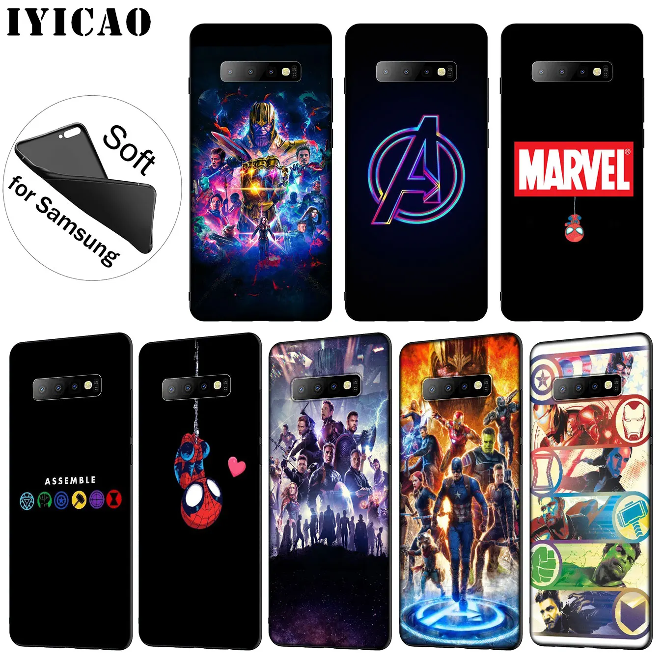 

IYICAO Avengers Endgame Marvel Iron Man Thanos logo Soft Silicone Case for Samsung Galaxy S10 S9 S8 Plus S6 S7 Edge S10e E Cover