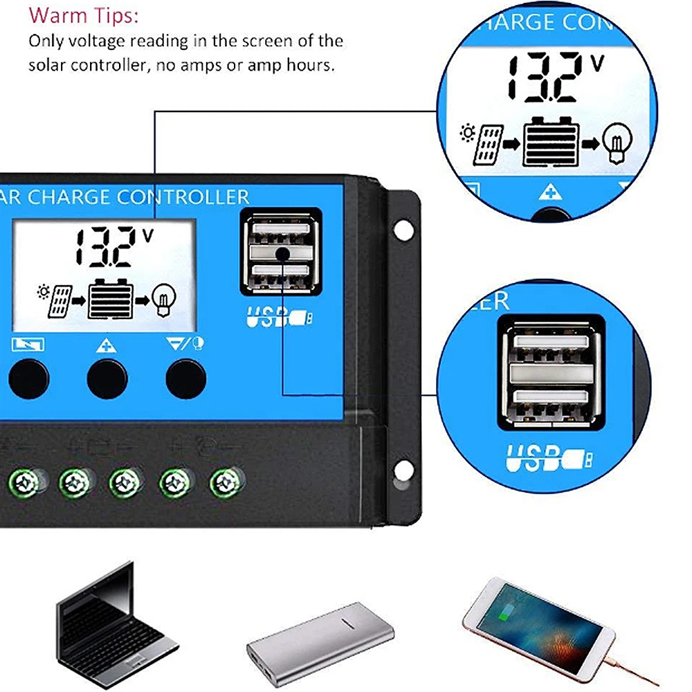 10А/20А автоматический контроллер заряда ШИМ контроллеры LCD двойной USB 5V Выход
