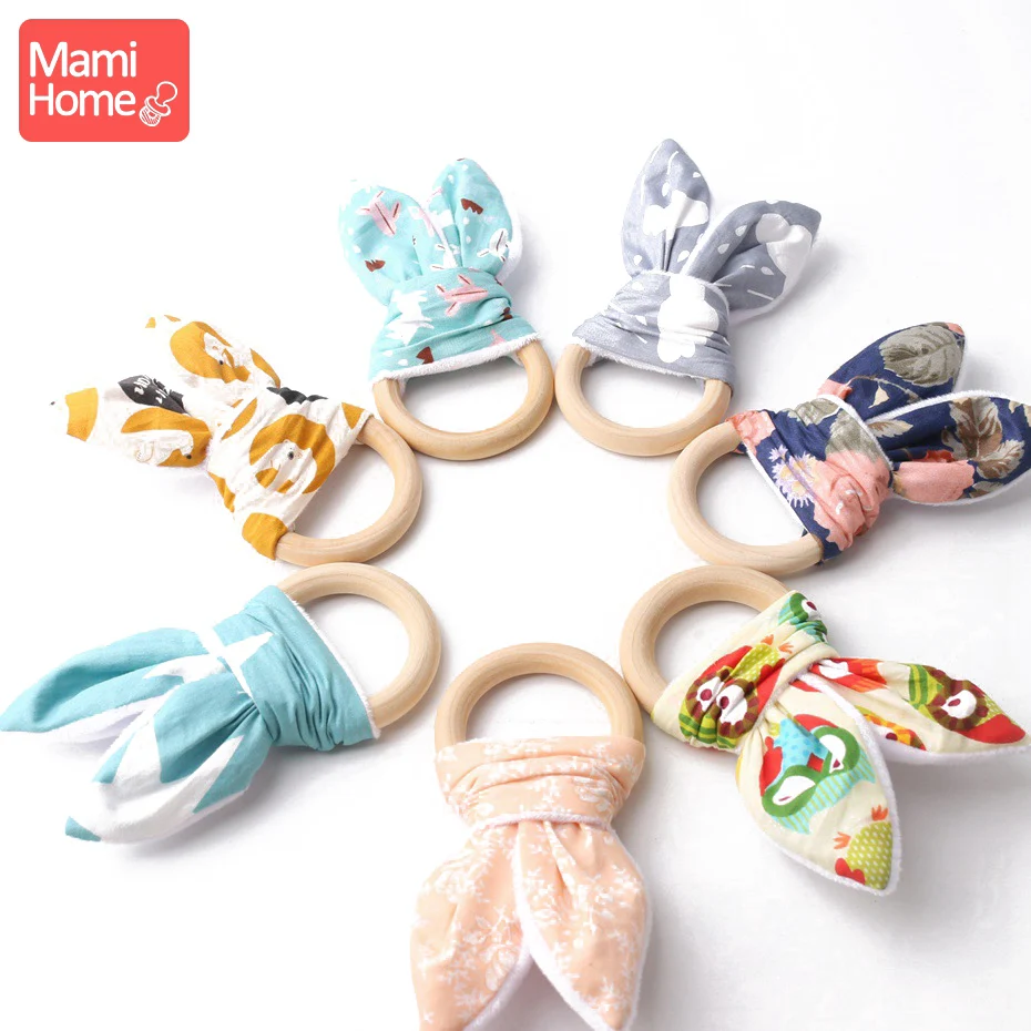 

Mamihome 1pc 56mm-70mm Baby Wooden Teether Ring Bunny Ear Wooden Rodent Blank Rattle Montesso Newborn Toys Children'S Goods Gift