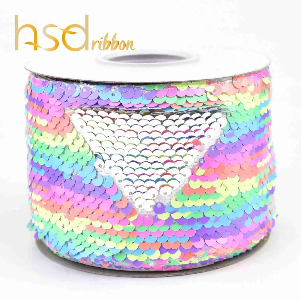 HSDRibbon 3 дюйма 75 мм двойной цвет блесток ткани Реверсивные блесток ленты 25 ярдов/рулон - Цвет: 1