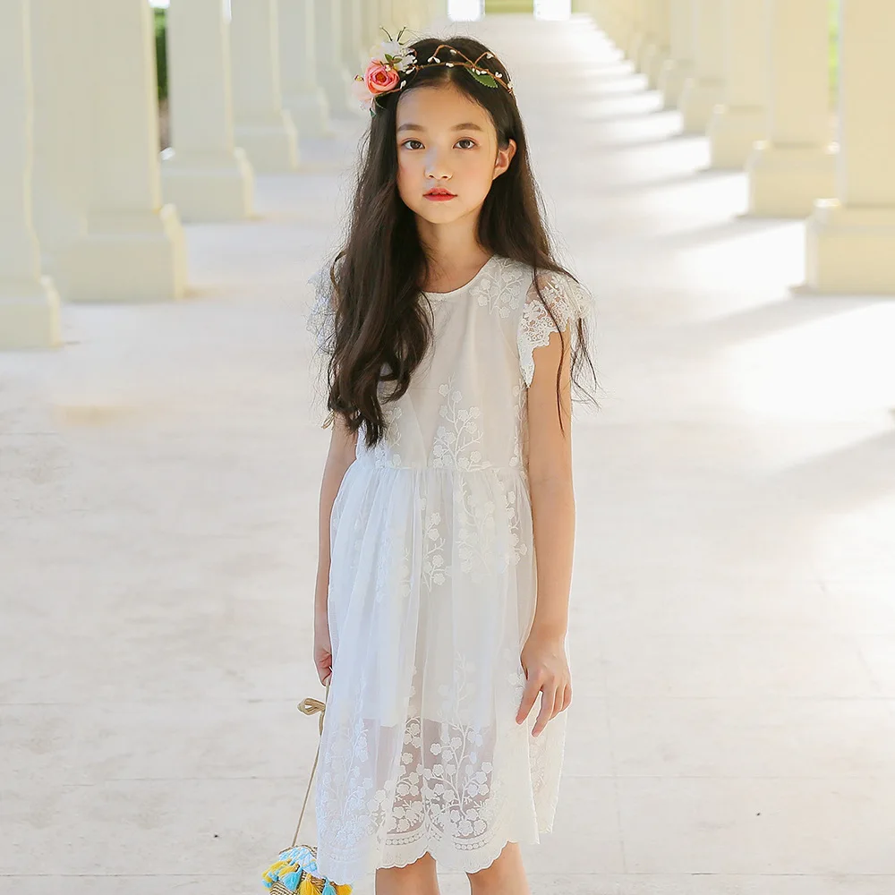 

Kids Dresses For Girls Summer Wear 2019 Baby Girl Clothes Sleeveless White Lace Girl Party Dress Toddler Girl Dress 6 8 9 10 12