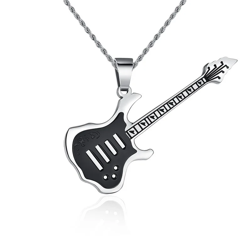 

Guitar Men Rope Chain Silver Pendant Fashion Necklace Charms Decoration HIP Hop Rock Jewelry Men Pendant Necklace
