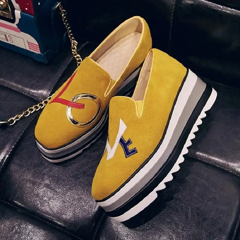 

Yifsion New Suede Leather Platform Shoes Wedge Heel Pumps Loafers Womens Retro Slip Ons