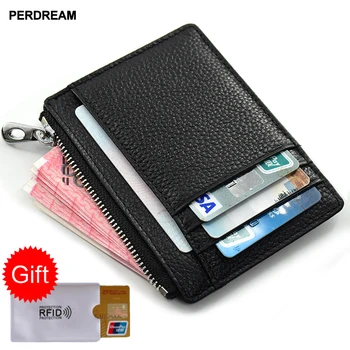 

PERDREAM Cowhide Leather Coin Purses Solid Zipper Mini Wallet for Woman Children Fashion Id Card Holder Handmade Mini Bag
