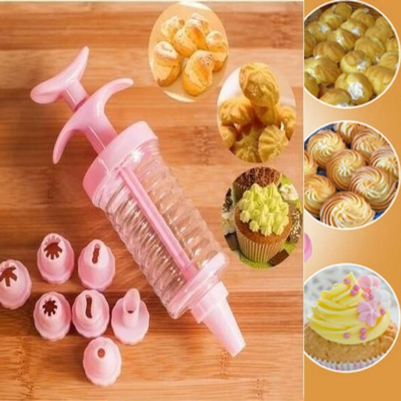 

Pink Nozzle Cake Syringe Cupcake Decorating Icing Piping Gun Set Tools