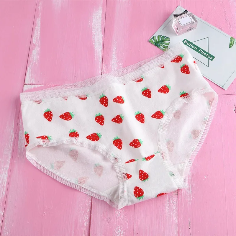

Japanese Women Lace Edge Confort Underwear Cartoon Pattern Letter Small Fresh Panties Middle Waist White Underwear Soft Girl