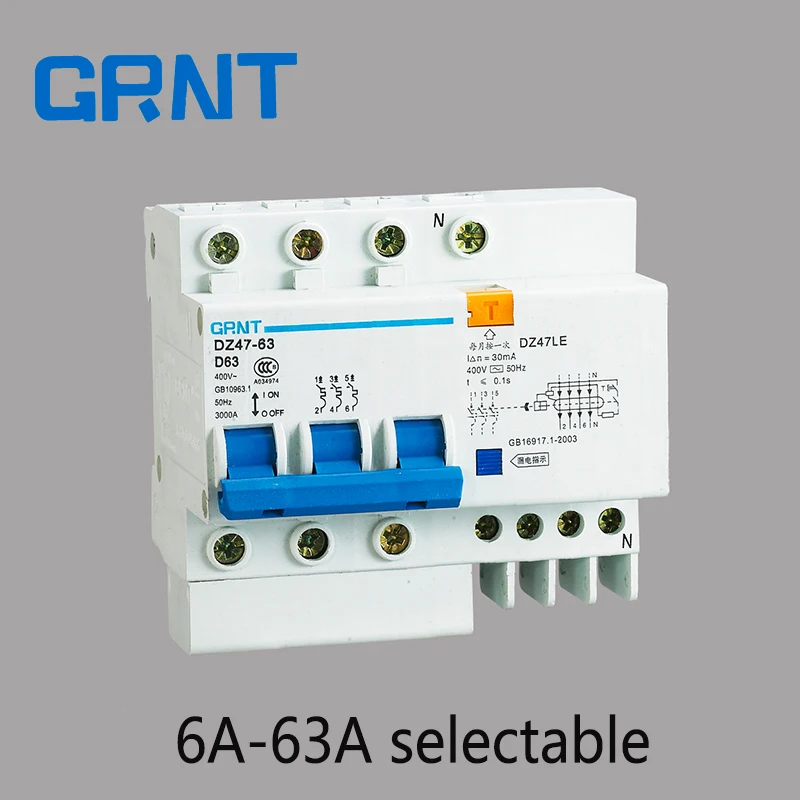 3P 63A DZ47LE 400V~ 50HZ/60HZ c type Residual current Circuit breaker RCBO 3P 63A DZ47LE 400V~ 50HZ/60HZ c type Residual current Circuit breaker RCBO