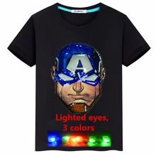 Новая летняя детская одежда с принтом «капитан», светодиодный светильник, хлопковая футболка, рубашка для мальчиков