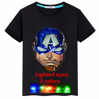 

Cartoon captain 2019 new summer LED lighting children's clothing cotton T-shirt boys shirt tide bottom tide