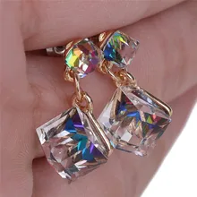 1 пара, двойная кристаллическая кубическая серьга, женские модные серьги, милые серьги-гвоздики, цветные для красоты, для женщин, девушек, бижутерия, массивное ювелирное изделие