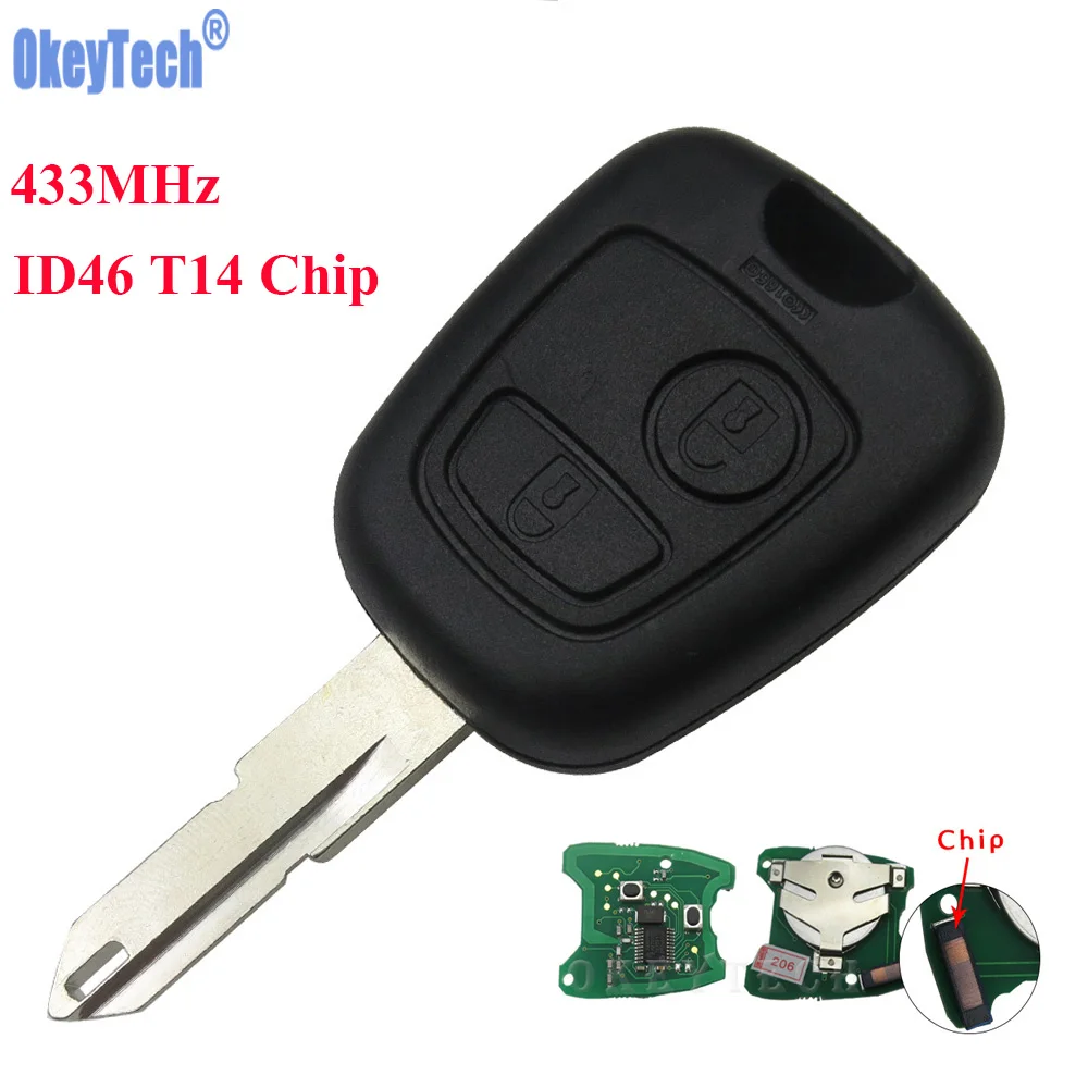 OkeyTech 2 Button NE73 Blade Remote Key Fob Transmitter Controller For PEUGEOT 206 433MHZ With ID46