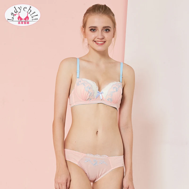 Ladychili Women Intimates Pink Chiffon Lace Embroidery Yong Girl