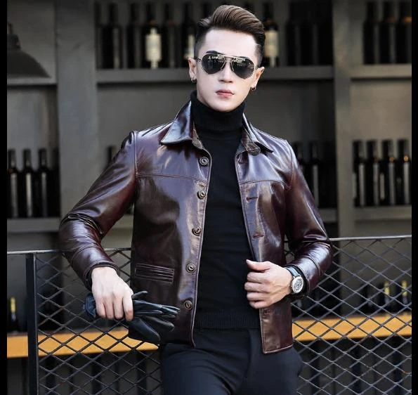 genuine leather shearling coats & jackets Free shipping,Mens Purple classic casual cowhide jacket.man quality genuine leather coat.fashion cool clothing for man,sales sheepskin coats for sale