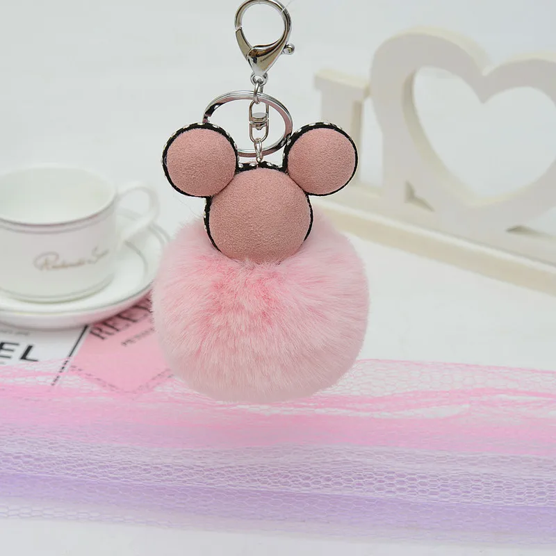 

Fashion Mickey Imitated Rabbit Fur Pompon Key chain for Women, Mickey Fluffy Fur Ball Key chain Fox Hair Bag Key Holder EH807