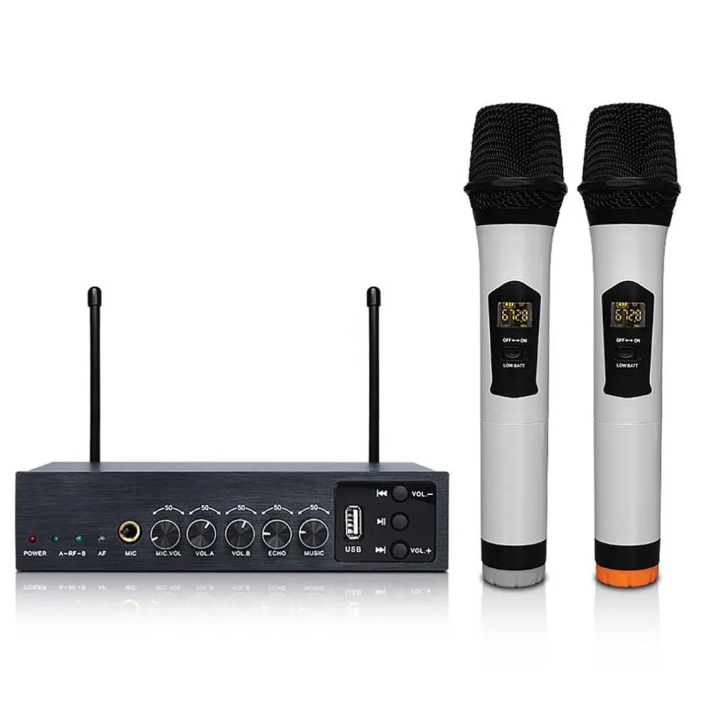 

Professional Dual Wireless Microphone System Stage Performances Wireless Microphone Handheld Wireless Dynamic Microphone