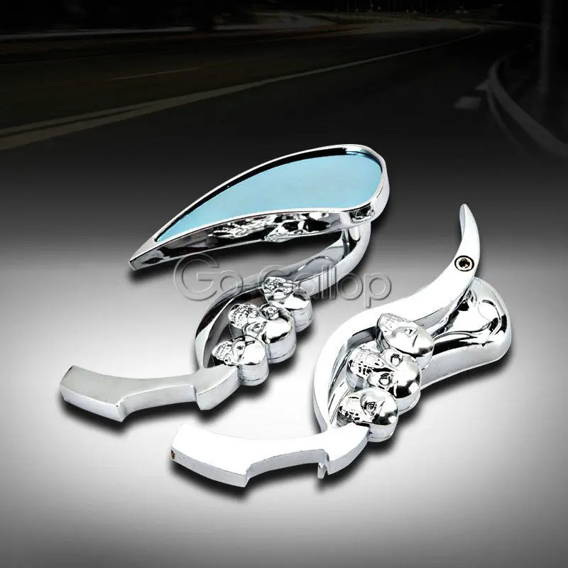 Chrome Motorcycle Skull Mirrors For Harley Davidson Road Glide Custom Softail
