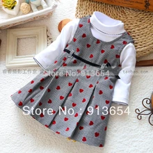 Новинка года, весенне-осеннее платье для девочек комплекты одежды для малышей и детей постарше футболка для маленьких девочек+ клетчатый жилет платье принцессы Повседневное платье всех размеров