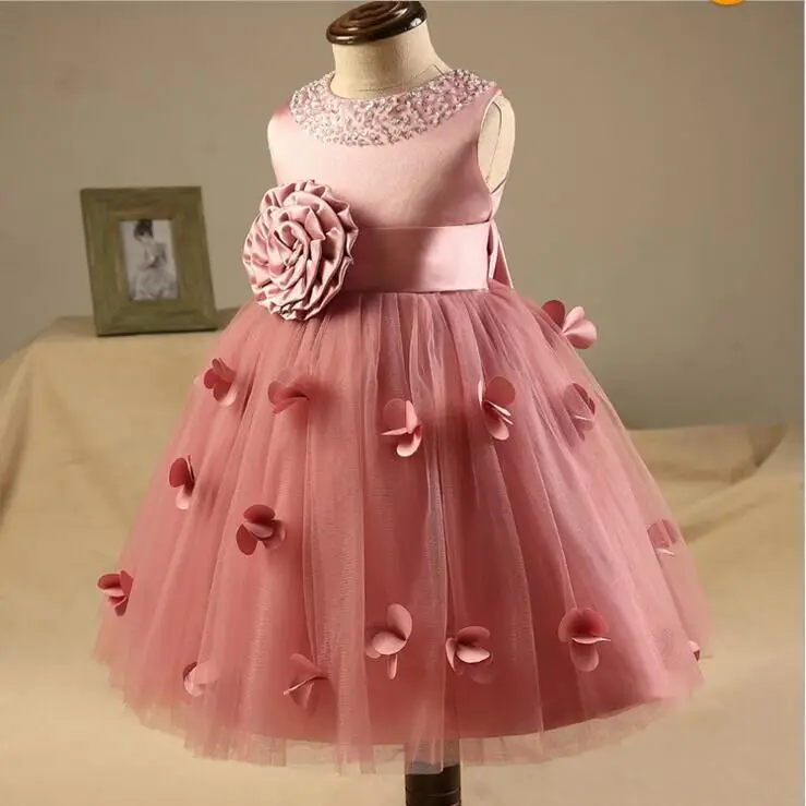 kids wedding dress costume girls summer sweet party formal diamond butterfly silk floral princesse follower evening