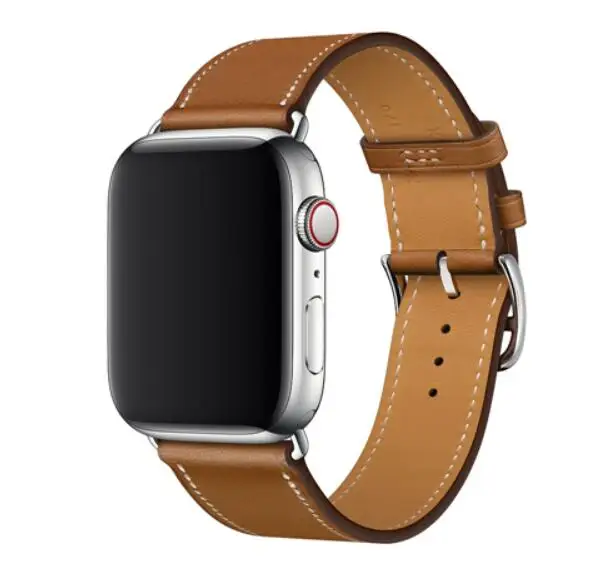 Кожаный браслет для наручных часов iwatch 3/2/1 ремешок для наручных часов Apple Watch, версии 5 4 один тур кожи 38 мм 40 мм 42 44 мм - Цвет ремешка: brown