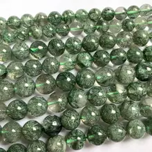 Rodada contas de pedra de cristal natural pedra preciosa verde DIY contas solta pérolas para a jóia fazendo strand 15
