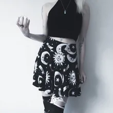 Новая юбка Harajuku, Женская Милая луна, звезды, солнце, милая Летняя мини юбка для готических девочек, наряд черные короткие юбки