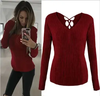 

Women V Neck Knitted Sweater Ladies Loose Oversized Casual Chunky Jumper Tops