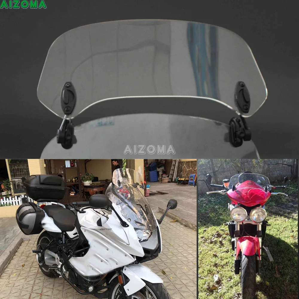 

11'' Transparent Adjustable Clip On Windshield Spoiler Extension Wind Screen For Harley Victory Triumph Yamaha Ducati Kawasaki