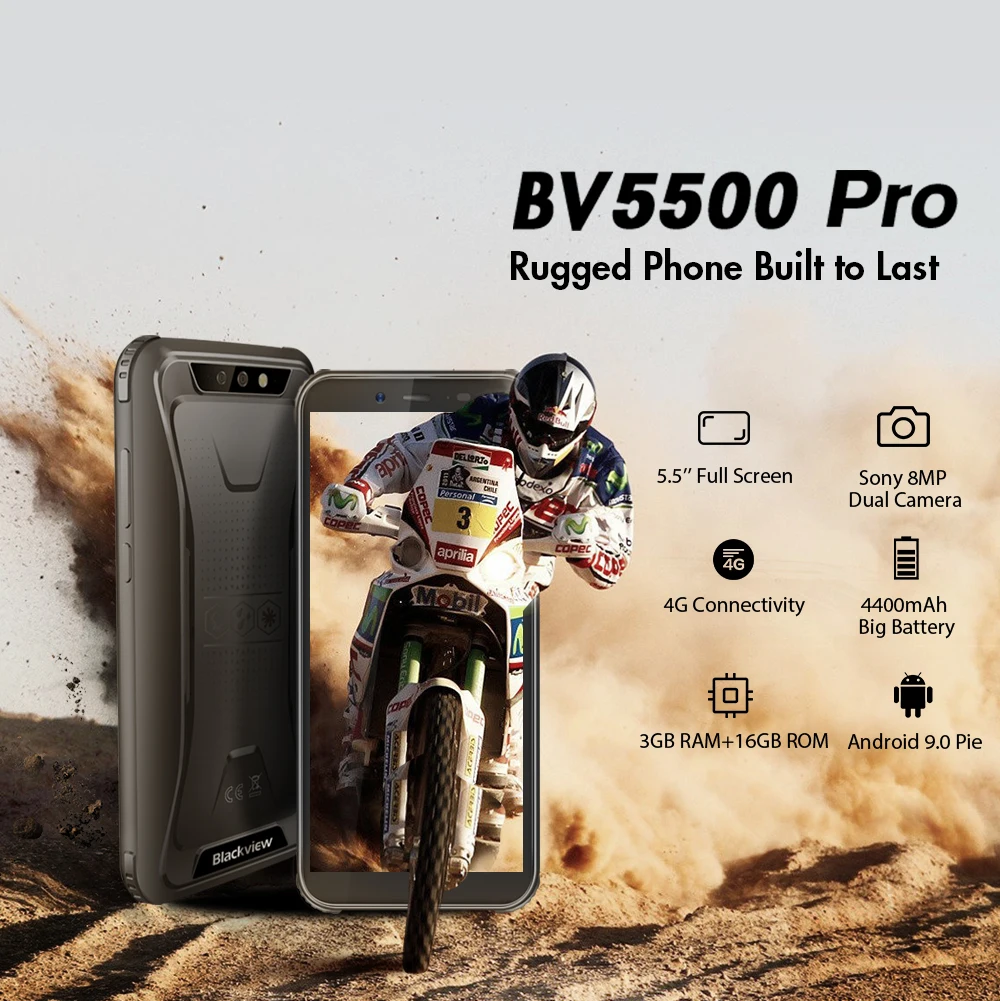 Blackview BV5500 Pro 4G IP68 водонепроницаемый смартфон 3 ГБ+ 16 Гб 5," 18:9 экран 4400 мАч MT6739V Android 9,0 Dual SIM мобильный телефон