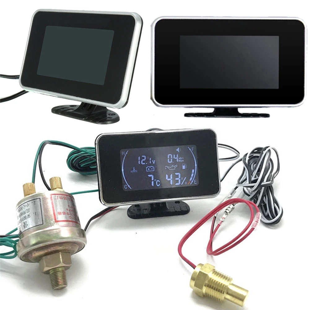 

4 in 1 LCD Digital Oil Pressure Voltmeter Water Temperature Oil Fuel Level Gauge LCD Digital Display Oil Pressure Gague Plastic