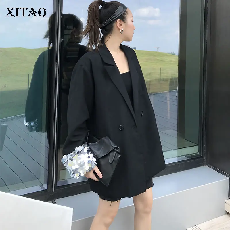 

XITAO Patchwork Sequin Match All Blazer Black Women Clothes 2019 Notches Collar Single Breasted Pocket Coat Top Autumn WQR1289