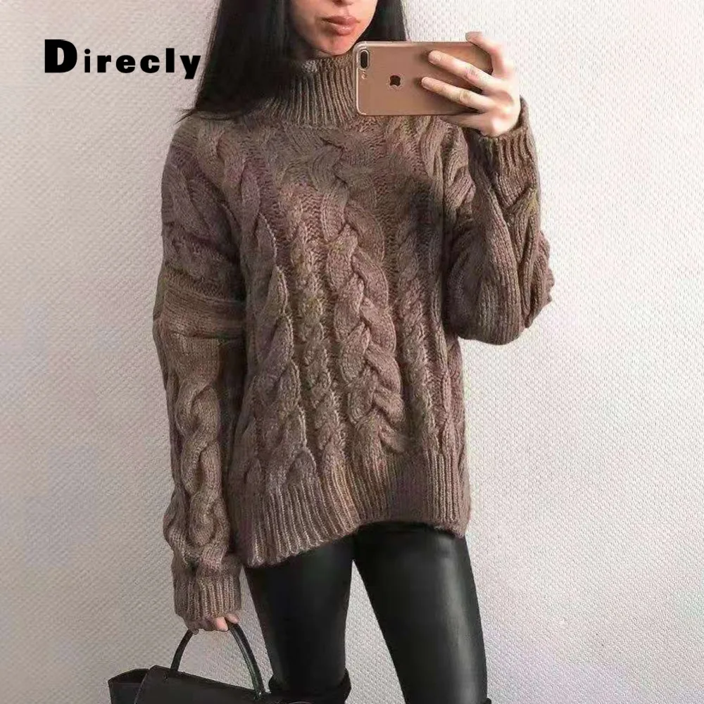 

Direcly women's 2018 new autumn and winter women's high collar casual sweater loose ladies knitted pullover women's clothing