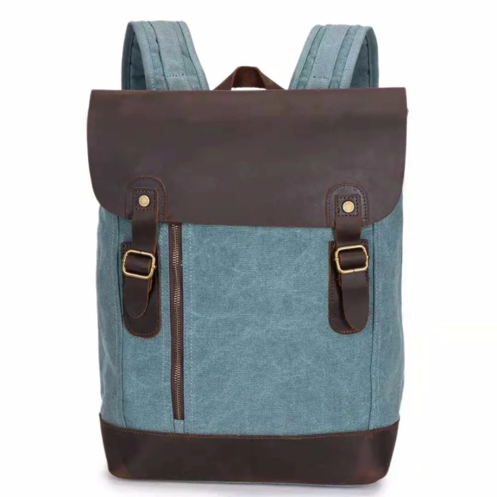 

2018 new men and women canvas backpack with leather backpack multi-function men's travel bag student computer bag