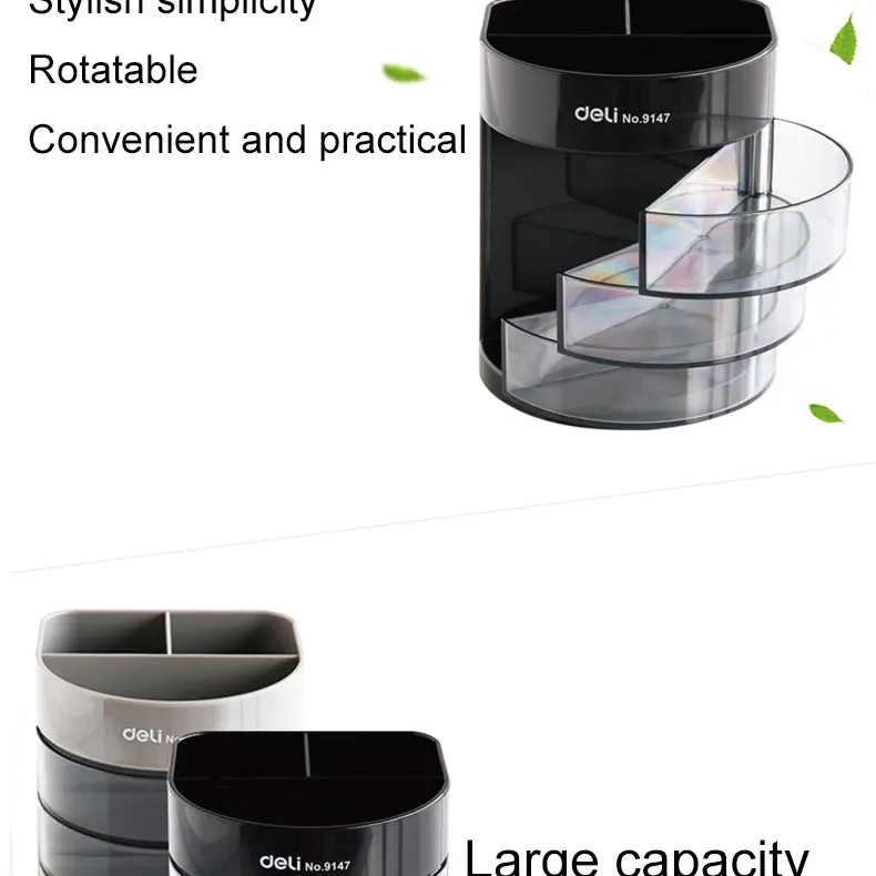 Deli держатель ручки три слоя прозрачного маленький ящик многофункциональное офисное высококачественное настольное хранилище(цвет случайный) 9147