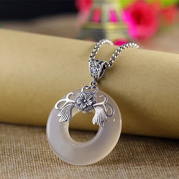 

Sterling silver jewelry Ice of chalcedony handmade silver S925 PH7 retro women necklace Thai silver pendant