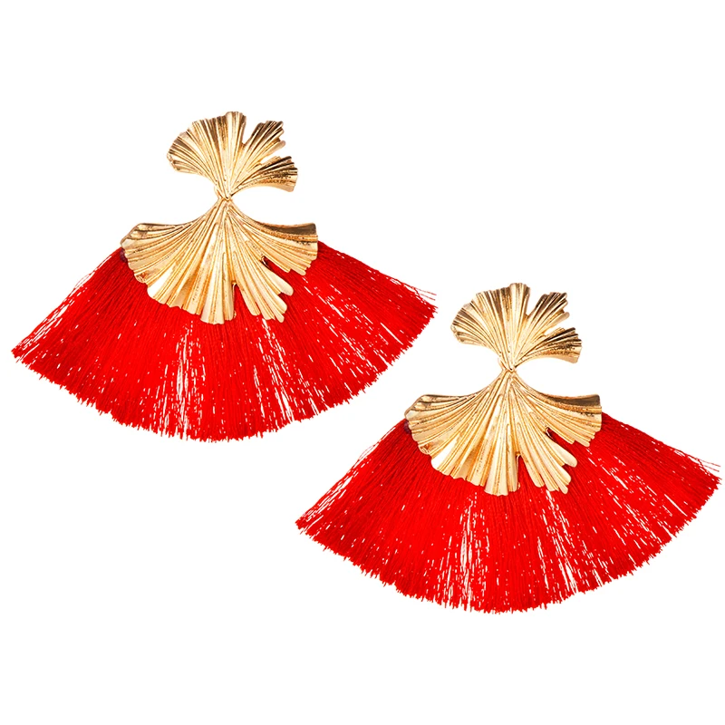 

2/Pcs Fashion Leaf Shape Decorated Tassel Earrings Red Colour Trendy For Women Handmade Statement Earrings