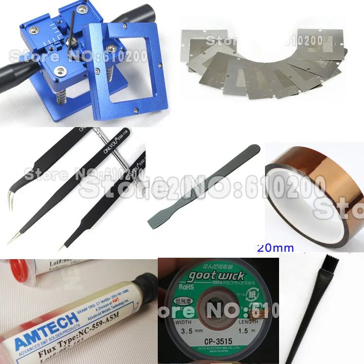 Freeshipping 90*90mm Blue Handgrip BGA Reballing Station Bga Reballing Stencil Kit for BGA Universal stencil +Tweezers +Flux.... freeshipping 100% new intel 82801hbm ic chipset with bga stencil 90mm nh82801hbm
