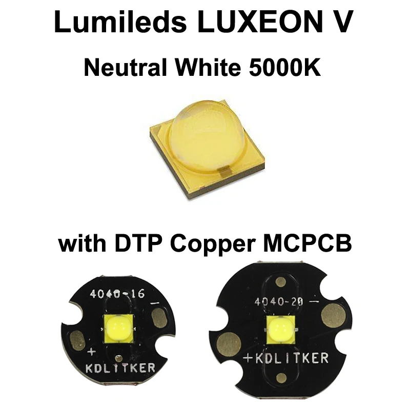 

Lumileds LUXEON V Neutral White 5000K LED Emitter With 16mm / 20mm DTP Copper MCPCB