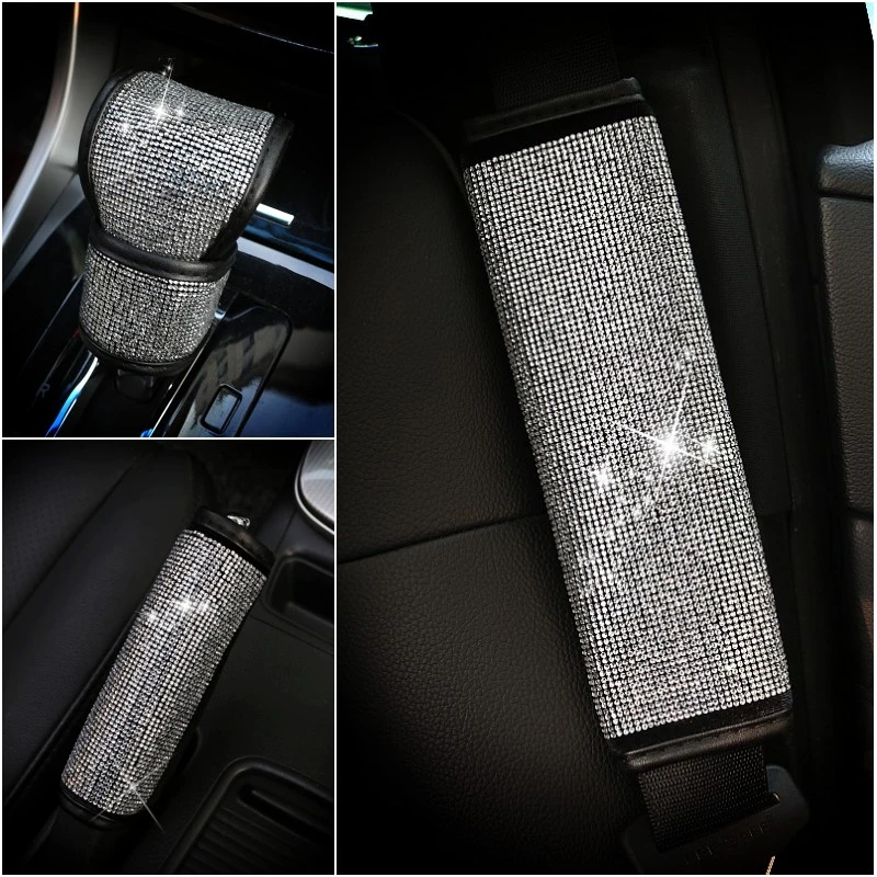 MTGOCHA Car HandBrake Protective Handle Cover Crystal Rhinestone Car Interior Decor Accessories for Women Girls Handbrake Cover Bling Auto Handbrake Cover Cushion