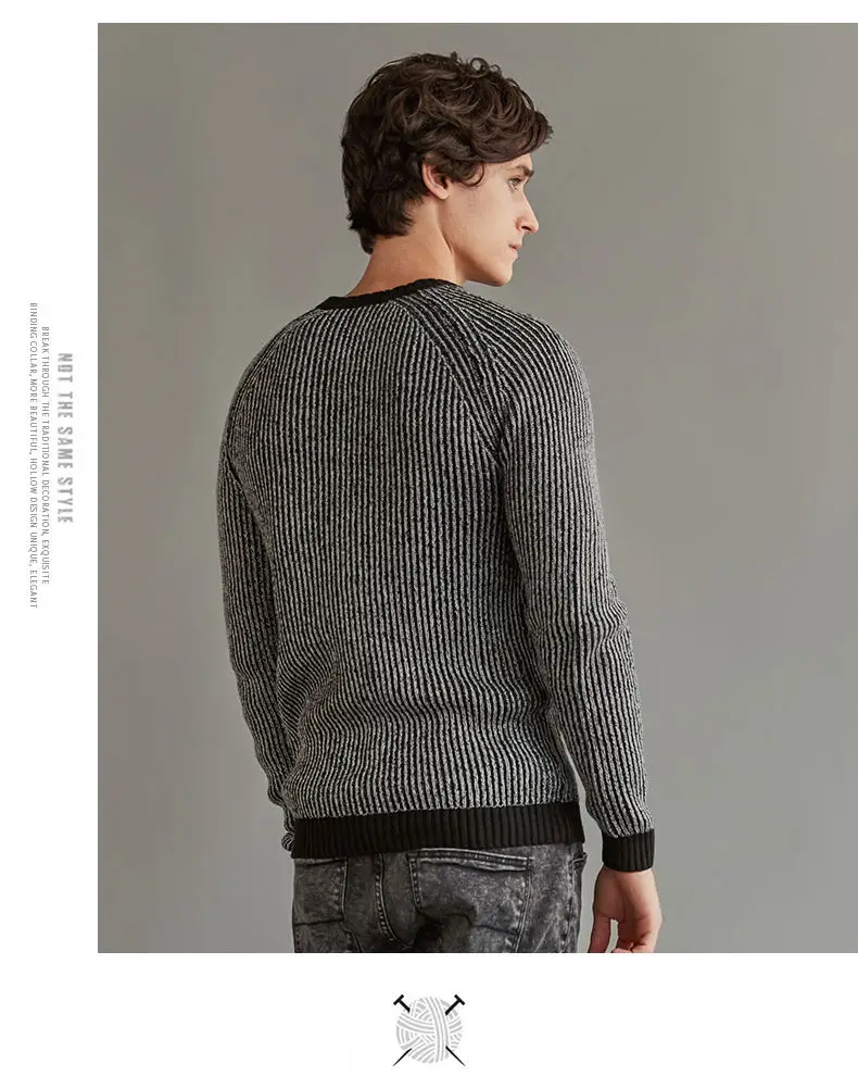MuLs Brand Crew-Neck Male Sweater Autumn Winter Thick Stripe Pullover Sweater Cotton O-Neck Jumper Man knitwear 2019 Spirng New 6