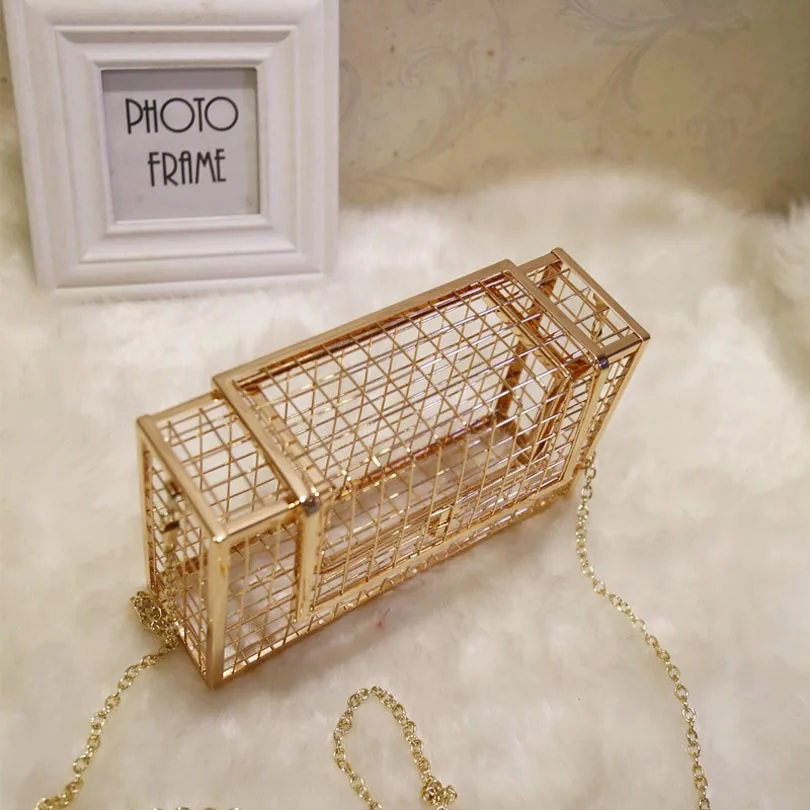evening clutches for weddingsGold Plated Clutch Boutique Metal Hollow Fashion Women Shoulder Handbags Crossbody Bags Party Evening Totes Bag Box Day Clutches Cage Chain Purse Clutches luxury