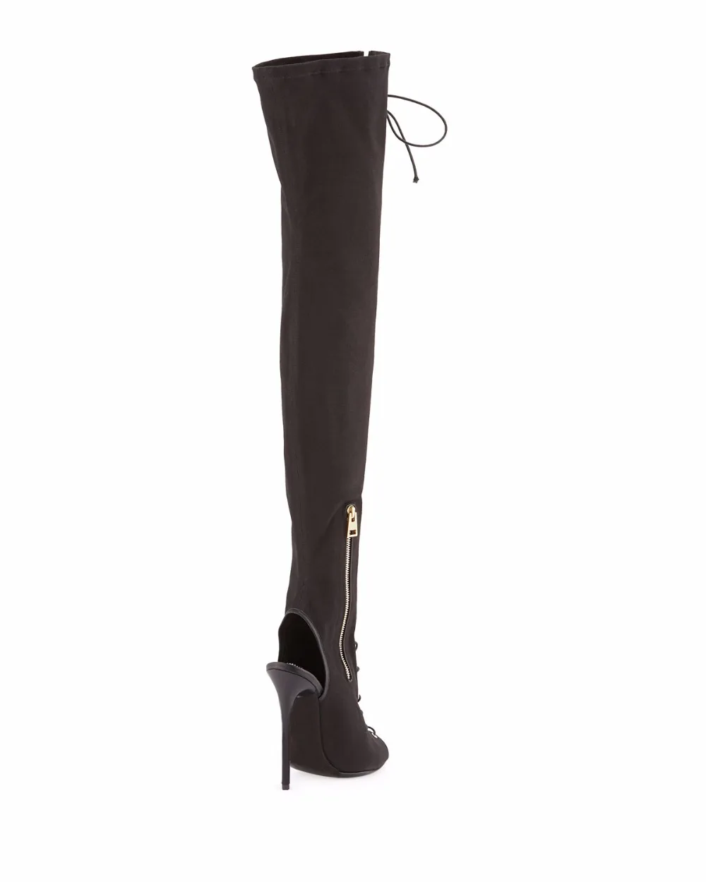 De Le Lace Toe Toile À Femmes Genou Slingback Up En Peep Dames Talons Cuisse Grande Taille Haute Gros Noir Bottes Hauts Sur E0nnaq