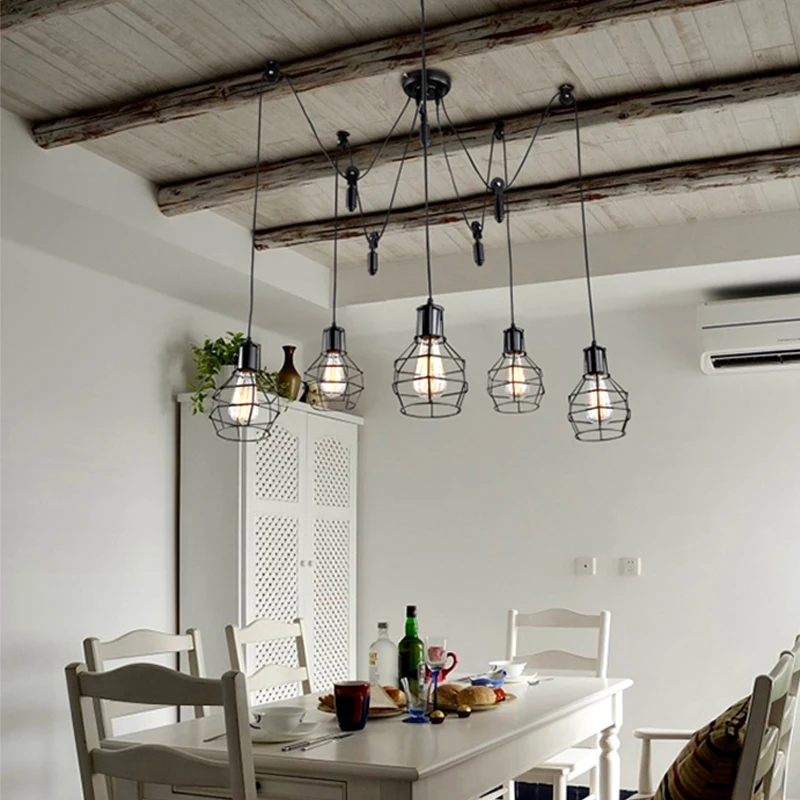 Kaufen Vintage Restaurant Kronleuchter Kreative Wohnzimmer E27 Persönlichkeit Kunst Cage Retro Lange Shops Lampen Studio Spinne Kronleuchter