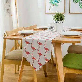 

INS Modern Simple Style Flamingo Cotton Linen Table Runner Table Decoration Accessories Home Textile tablecloth bed runnners
