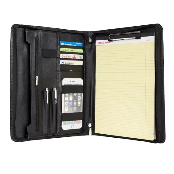 

iLooker Genuine Leather Padfolio with Clipboard; Professional Business Organizer with Notepad Holder