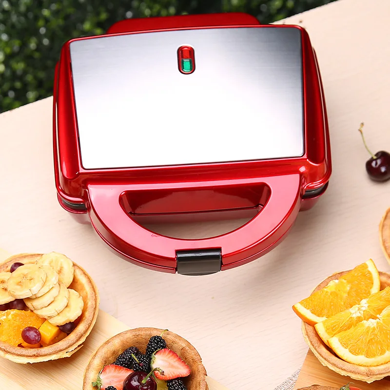 

220V 650w Red Mini Waffle Bowl Machine Multifunction Breakfast Cake Machine Double-sided Heating Non-stick Pan.
