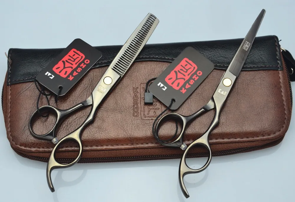 

710# 6.0'' Japan Kasho TOP QALITY Black Hairdressing Scissors 440C 62HRC Barbers Cutting Scissors Thinning Shears Hair Scissors